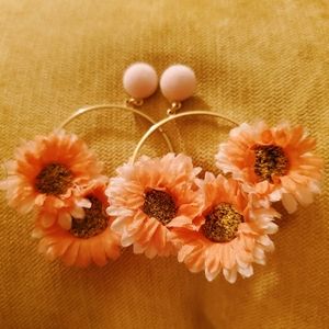 Pink Daisy Flower Earrings